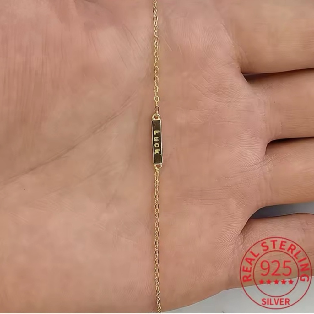 18k Yellow Gold Plated Sterling Silver
"LUCK" Engraved Dainty Thin Bracelet! - Picture 2 of 5